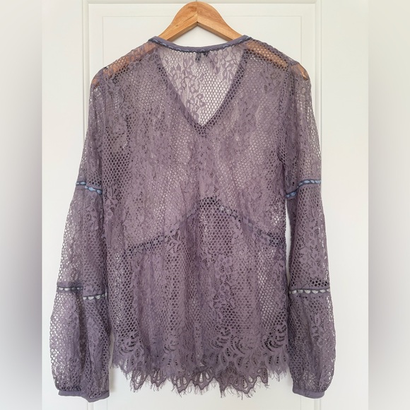 Anthropologie Bl-nk Alice Floral Lace Top Lilac Purple Peplum Boho Romantic S - Picture 5 of 8